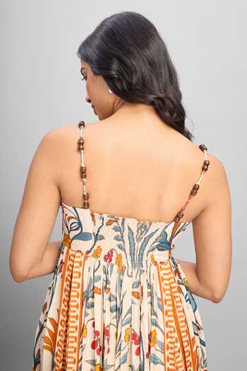 Poppi_Multi Color Silk, Bemberg Square Neck Printed Dress _at_Aza_Fashions