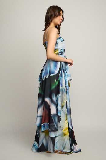 Poppi_Blue Bemberg Bandeau Neck Printed Maxi Dress _Online_at_Aza_Fashions