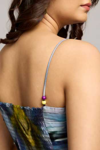 Poppi_Blue Bemberg Bandeau Neck Printed Maxi Dress _at_Aza_Fashions