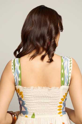 Poppi_Multi Color Bemberg Square Neck Floral Print Maxi Dress _Online_at_Aza_Fashions