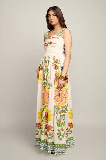 Buy_Poppi_Multi Color Bemberg Square Neck Floral Print Maxi Dress _Online_at_Aza_Fashions