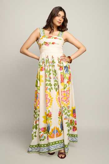 Shop_Poppi_Multi Color Bemberg Square Neck Floral Print Maxi Dress _Online_at_Aza_Fashions