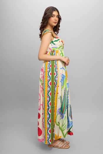 Poppi_Multi Color Silk, Bemberg Sweetheart Neck Printed Maxi Dress _Online_at_Aza_Fashions