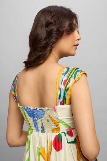 Poppi_Multi Color Silk, Bemberg Sweetheart Neck Printed Maxi Dress _at_Aza_Fashions