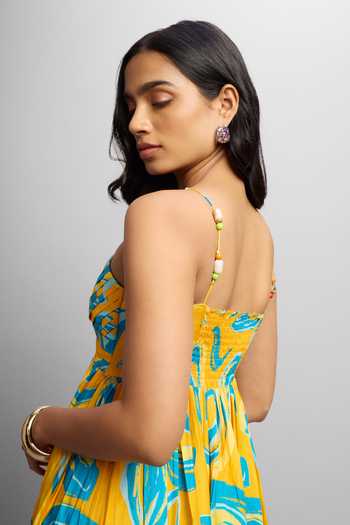 Buy_Poppi_Blue Silk, Bemberg V-neck Printed Maxi Dress _Online_at_Aza_Fashions