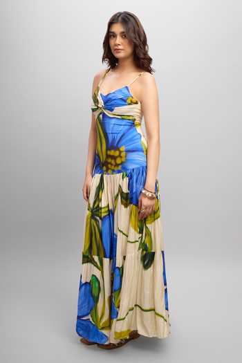 Poppi_Multi Color Bemberg Sweetheart Neck Printed Maxi Dress _Online_at_Aza_Fashions