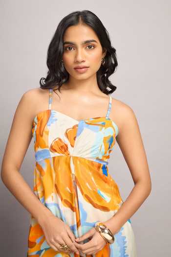 Poppi_Multi Color Silk, Bemberg Sweetheart Neck Printed Maxi Dress _Online_at_Aza_Fashions
