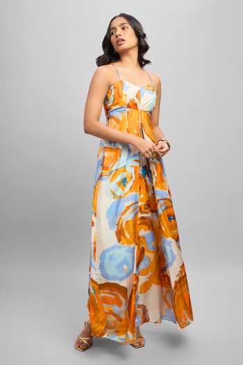 Shop_Poppi_Multi Color Silk, Bemberg Sweetheart Neck Printed Maxi Dress _Online_at_Aza_Fashions