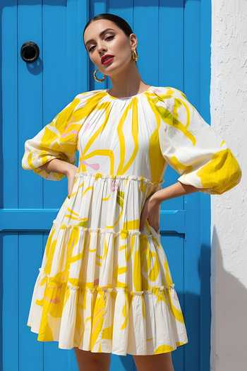 Poppi_White Bemberg Round Neck Tiered Dress _Online_at_Aza_Fashions