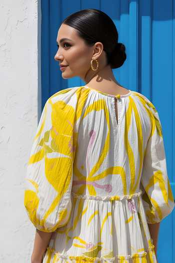 Buy_Poppi_White Bemberg Round Neck Tiered Dress _Online_at_Aza_Fashions