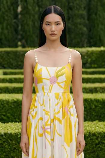 Poppi_White Bemberg Square Neck Floral Print Maxi Dress _Online_at_Aza_Fashions