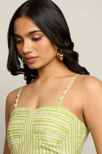 Buy_Poppi_Green Silk, Bemberg Bandeau Neck Striped Dress _Online_at_Aza_Fashions
