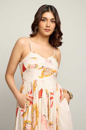 Buy_Poppi_White Bemberg Sweetheart Neck Printed Maxi Dress _Online_at_Aza_Fashions