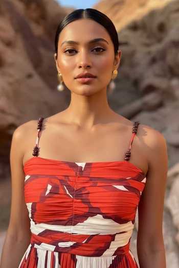 Poppi_White Bemberg Bandeau Neck Printed Maxi Dress _Online_at_Aza_Fashions