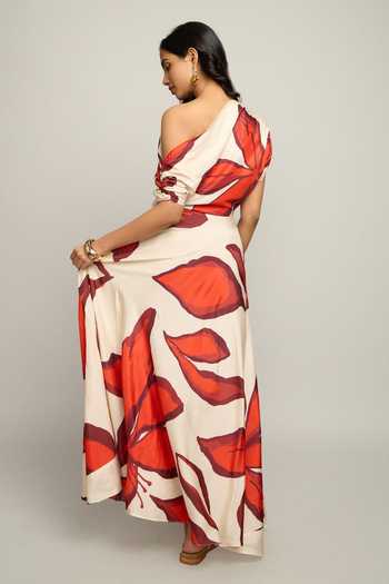 Poppi Floral Print One-Shoulder Maxi Dress 