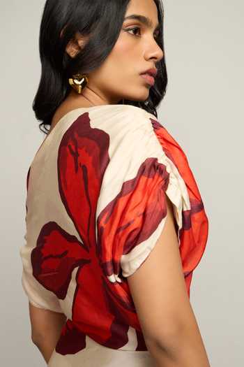 Poppi_White Bemberg One Shoulder Floral Print Maxi Dress _Online_at_Aza_Fashions