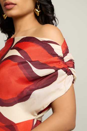 Poppi_White Bemberg One Shoulder Floral Print Maxi Dress _at_Aza_Fashions