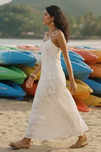 Buy_Poppi_White Cotton Scoop Neck Crochet Maxi Dress _Online_at_Aza_Fashions