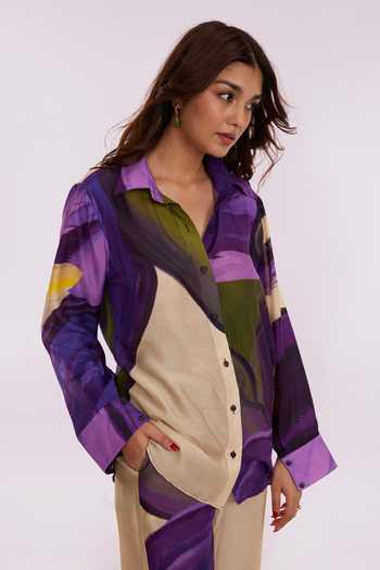 Shop_Poppi_Multi Color Bemberg Collared Floral Printed Shirt And Pant Set _Online_at_Aza_Fashions