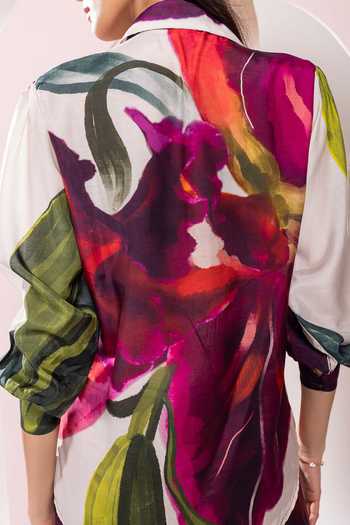 Buy_Poppi_Multi Color Bemberg Collared Floral Printed Shirt And Pant Set _Online_at_Aza_Fashions