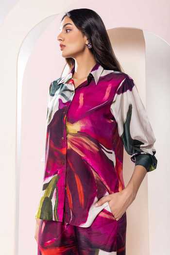Shop_Poppi_Multi Color Bemberg Collared Floral Printed Shirt And Pant Set _Online_at_Aza_Fashions