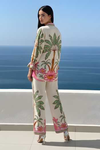 Poppi_Multi Color Bemberg Collared Printed Shirt And Pant Set _Online_at_Aza_Fashions