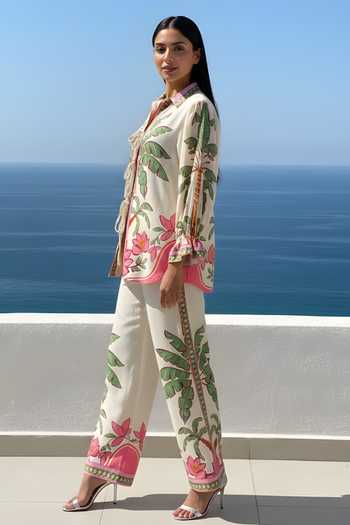 Buy_Poppi_Multi Color Bemberg Collared Printed Shirt And Pant Set _Online_at_Aza_Fashions