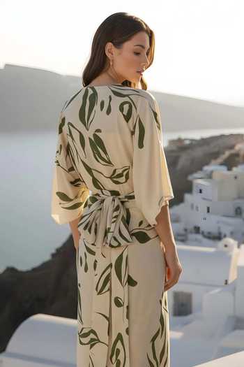 Poppi_White Bemberg Round Neck Floral Printed Top And Wrap Skirt Set _Online_at_Aza_Fashions