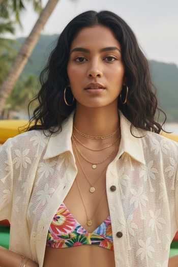 Poppi_White Cotton Collared Crochet Shirt And Shorts Set _Online_at_Aza_Fashions