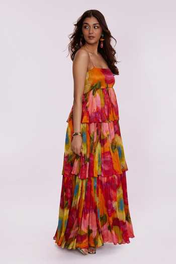 Shop_Poppi_Multi Color Bemberg Bandeau Neck Printed Dress _Online_at_Aza_Fashions