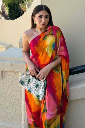 Buy_Poppi_Multi Color Bemberg One Shoulder Floral Print Kaftan 