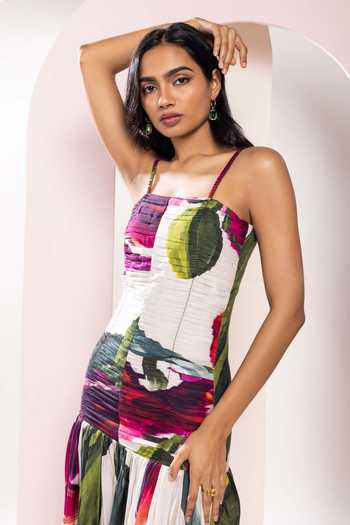 Shop_Poppi_Green Bemberg Square Neck Ruched Floral Print Maxi Dress _Online_at_Aza_Fashions