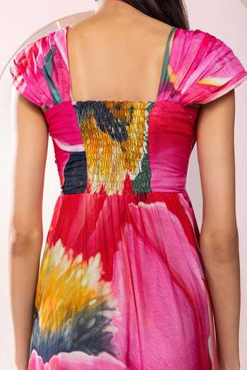 Shop_Poppi_Multi Color Bemberg Square Neck Printed Pleated Maxi Dress _Online_at_Aza_Fashions