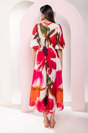 Poppi Floral Print Cinched Waist Dress 