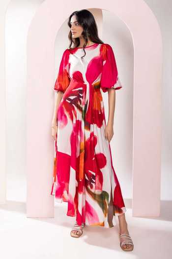 Poppi Floral Print Cinched Waist Dress 