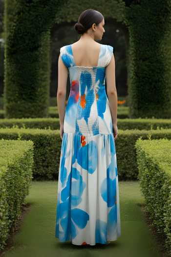 Poppi Floral Print Ruched Maxi Dress 