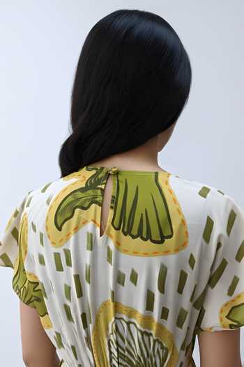 Poppi_Green Bemberg Round Neck Printed Silk Maxi Dress _Online_at_Aza_Fashions