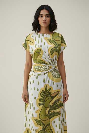 Buy_Poppi_Green Bemberg Round Neck Printed Silk Maxi Dress _Online_at_Aza_Fashions
