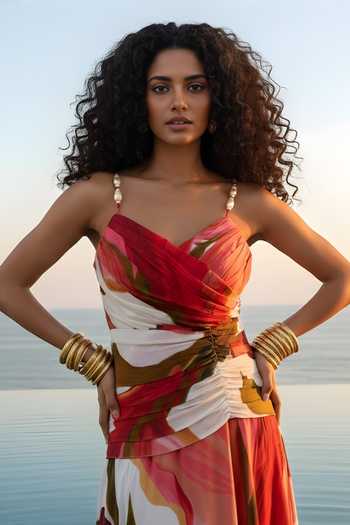 Buy_Poppi_Pink Bemberg Sweetheart Neck Floral Printed Maxi Dress _Online_at_Aza_Fashions