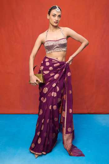 Ekaya Banaras Handwoven Chiffon Banarasi Saree With Running Blouse 