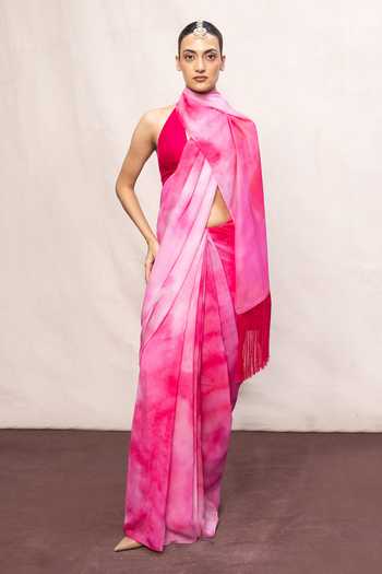 Ekaya Banaras Chiffon Printed Saree With Running Blouse 