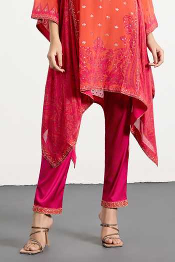 RI.Ritu Kumar_Fuchsia Silk, Chinon, Viscose, Satin, Spandex Split Printed Kurta And Pant Set _Online_at_Aza_Fashions