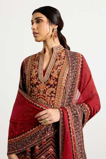 Buy_RI.Ritu Kumar_Multi Color Crepe, Rayon, Chiffon, Viscose Bandhani Print Kurta Set _Online_at_Aza_Fashions