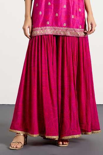 RI.Ritu Kumar_Fuchsia Dupion, Chiffon, Viscose, Chinon Zardozi Embroidered Kurta Gharara Set _at_Aza_Fashions