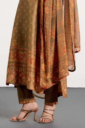 RI.Ritu Kumar_Beige Dupion, Satin, Viscose, Spandex, Chinon Nazia Print Kurta Set _Online_at_Aza_Fashions