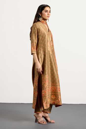 Buy_RI.Ritu Kumar_Beige Dupion, Satin, Viscose, Spandex, Chinon Nazia Print Kurta Set _Online_at_Aza_Fashions