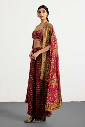 Buy_RI.Ritu Kumar_Multi Color Dupion, Crepe, Rayon Gulzar Garden Print Cape Palazzo Set _Online_at_Aza_Fashions