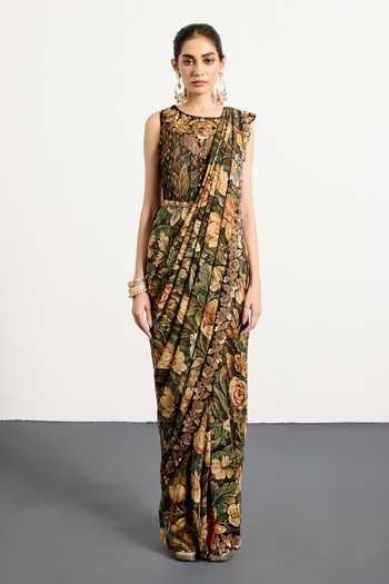 RI.Ritu Kumar Printed Pre-Draped Saree With Blouse 