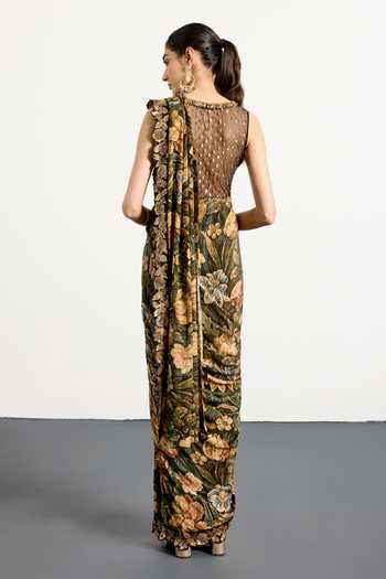 RI.Ritu Kumar Printed Pre-Draped Saree With Blouse 