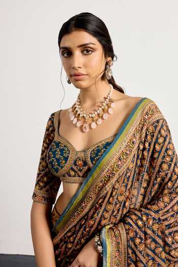 Shop RI.Ritu Kumar Green Silk, Chinon Bougainvilla Print Saree With Unstiched Blouse Piece Shop_RI.Ritu Kumar_Green Silk, Chinon Bougainvilla Print Saree With Unstiched Blouse Piece